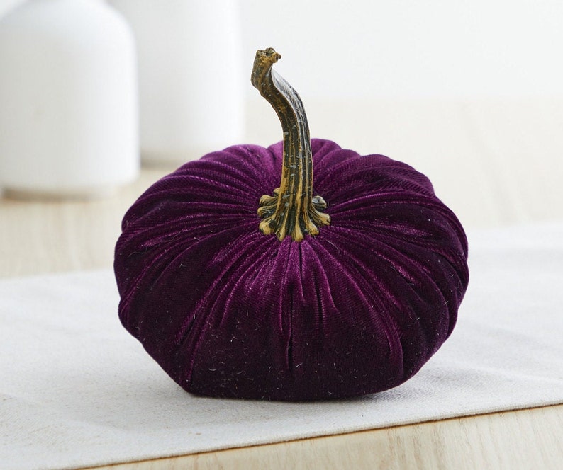 Small Velvet Pumpkin, rustic table decor, barn wedding decor, modern country home decor, modern rustic farmhouse, best selling item Plum image 1