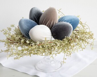 Velvet Eggs set of 6 Neutral Elegance, Spring decorations, newborn photo prop, vase filler, tiered traydecor, vintage kitchen, best selling