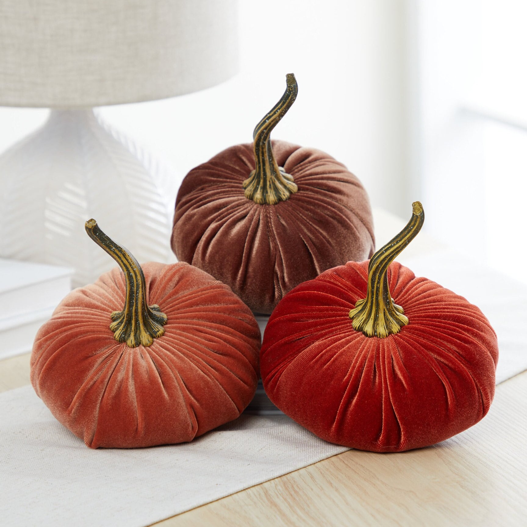 Large Velvet Pumpkins set of 3, fall orange accent home decor, autumn wedding centerpiece, autumn colors, cozy harvest farmhouse, gift for