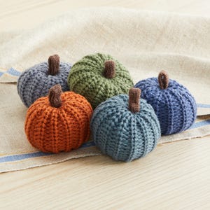 Knit pumpkins set of 5 fall decorations, mini decor for kitchen, cottagecore bookshelf, dusty blue pumpkin baby shower, cute