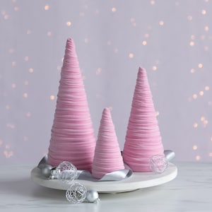 Baby pink velvet cones set of 3, coquette room decor aesthetic room decor for girls, pastel pink home accessories for Mom, Mothers day gift image 1
