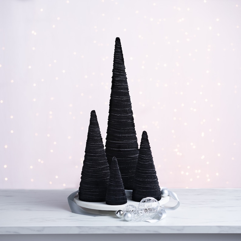 Velvet Trees Set of 4 Black, Minimalist Accent Decor for Mantel ...