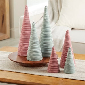 Blush pink velvet cones set of 3, coquette room decor aesthetic shelf decor for nursery, cute home accessories for Mom, Mother's day gifts image 4