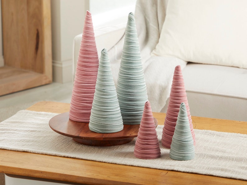 Blush pink velvet cones set of 3, coquette room decor aesthetic shelf decor for nursery, cute home accessories for Mom, Mother's day gifts image 4