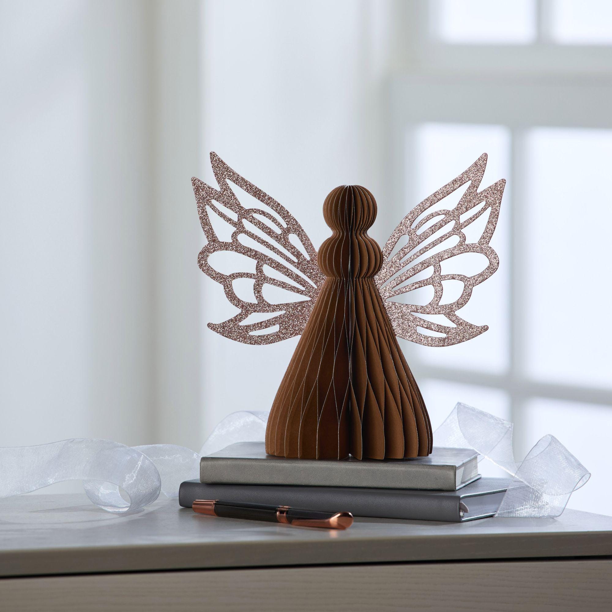 Honeycomb Paper Angel in Bronze, Winter Accent, Vintage Paper
