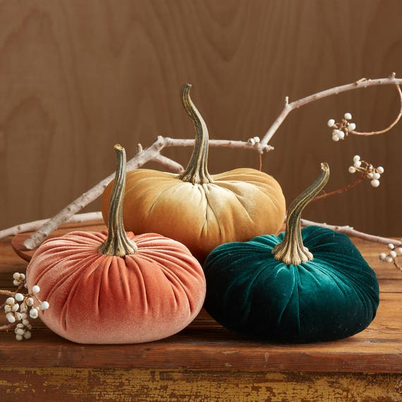 Velvet Pumpkins Set Of 3 Large Fall Wedding Centerpiece Etsy