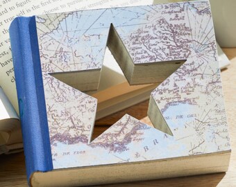 Star shelf sitter, travel gifts for friends, repurposed books, adventure awaits nursery decor, cut book shapes, book gifts for book lovers