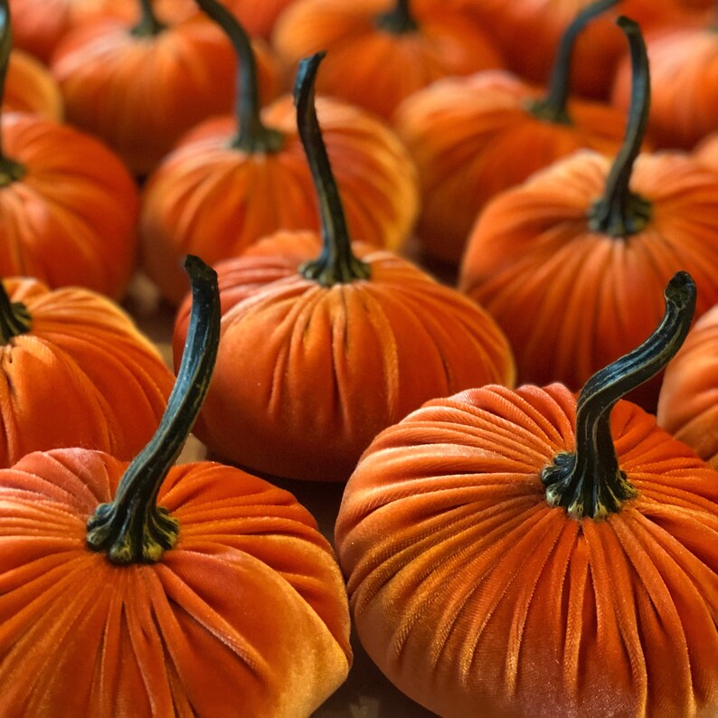 Small Velvet Pumpkin Tangerine Halloween Decor Modern Etsy