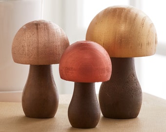 Set di 3 funghi in legno con colori personalizzati, arredamento di funghi metallici, regalo per gli amanti della natura per le donne, arredamento dorato, vassoio a più livelli, camera cottagecore