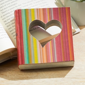 Heart bookshelf decor objects bookish gifts for women, cut book shapes, book gifts for book lovers, cute shelf decor, repurposed books image 1