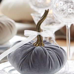 Small Velvet Pumpkin, wedding centerpiece, dessert table decor, home decor trends, barn wedding party favor, best selling item Gray image 8
