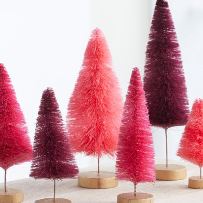 Bottle Brush Trees Set of 6 Pinks Hand-Dyed, Wedding Decor, Glam Centerpiece, Trending Home Decor, Valentines, for Mom image 3