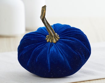 Small Velvet Pumpkin, modern farmhouse decor, cozy rustic decor, rustic gifts, gift for her, country home, best selling item (Royal Blue)