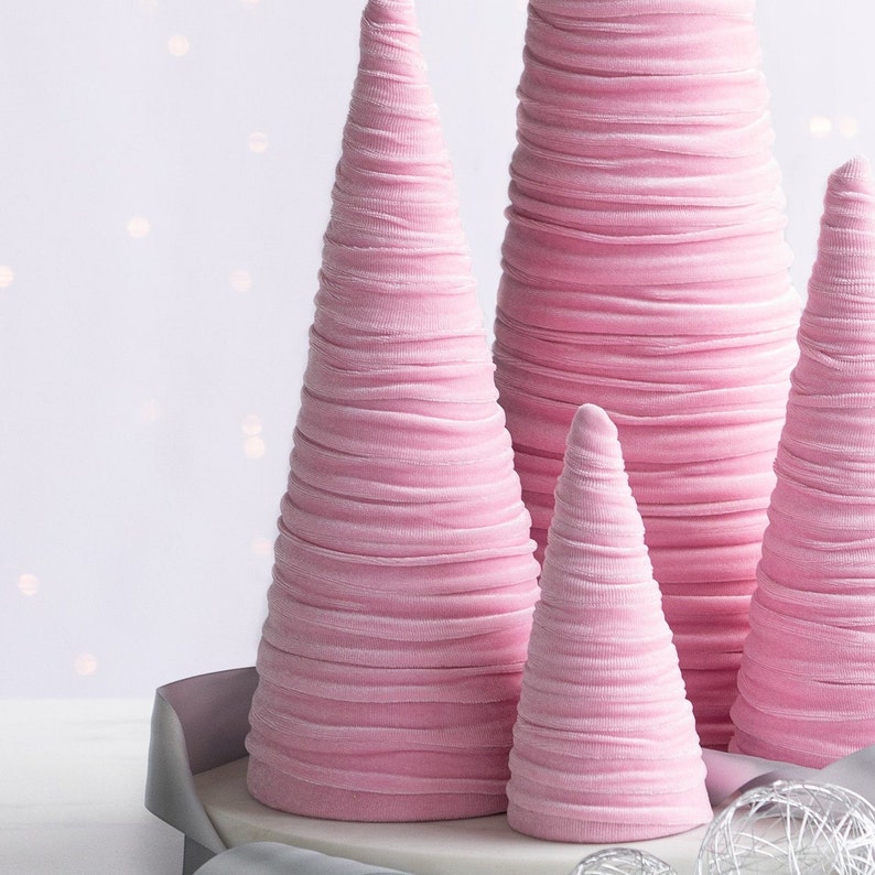 Baby pink velvet cones set of 4, coquette room decor aesthetic accessories for Mom, sweet 16 centerpieces for table, baby girl nursery decor image 6