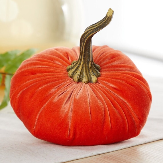 Large Velvet Pumpkin Tangerine, Fall wedding centerpiece, modern rustic decor, mantle decor, Fall centerpiece, best selling item
