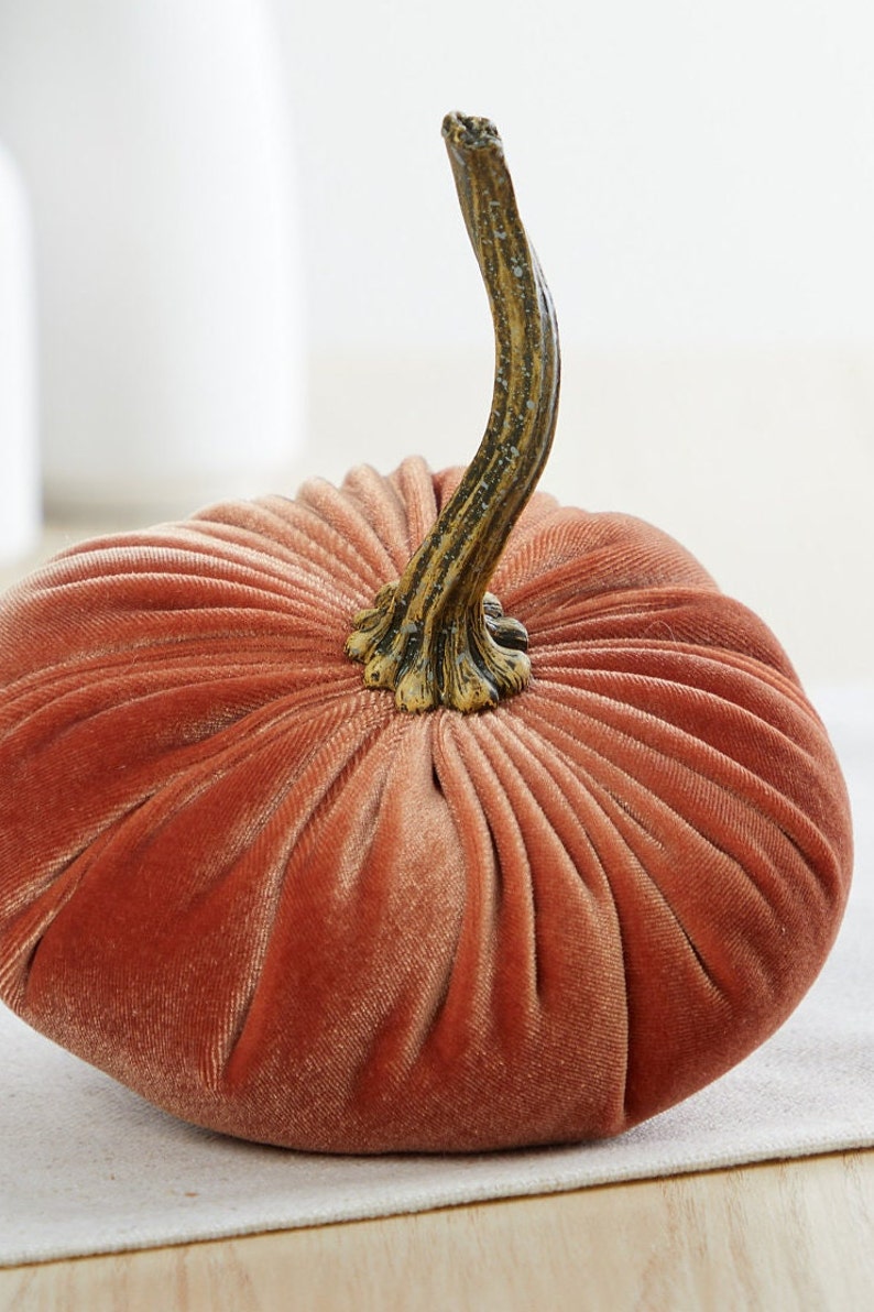 SMALL Velvet Pumpkin, fall centerpiece, modern farmhouse mantel decor, entryway decor, cottage farmhouse decor, best selling items Harvest image 6