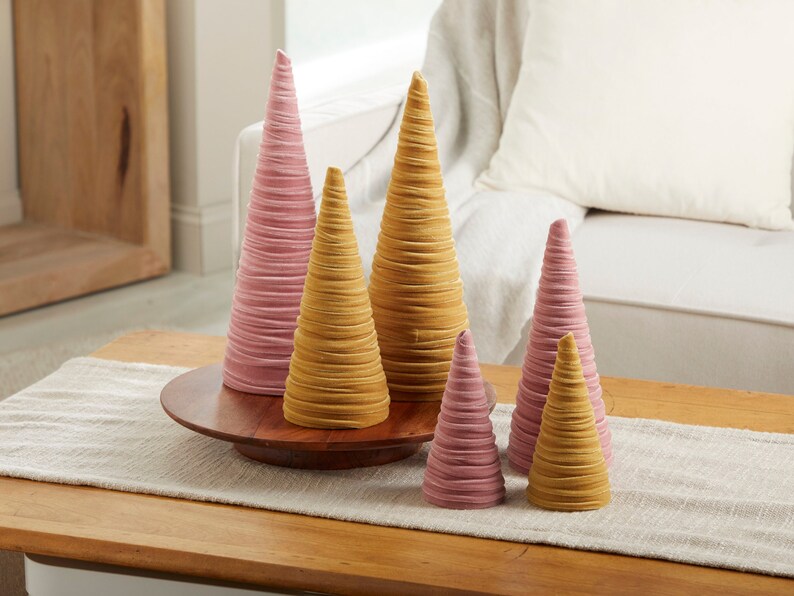 Blush pink velvet cones set of 3, coquette room decor aesthetic shelf decor for nursery, cute home accessories for Mom, Mother's day gifts image 2