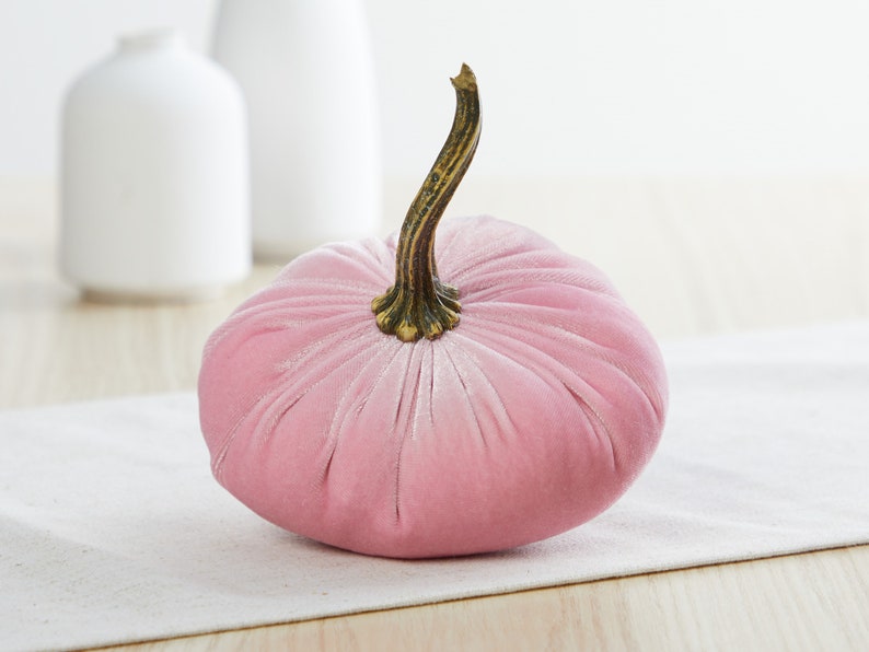 SMALL Pink Velvet Pumpkins Set of 4, Pink Pumpkin Bowl Fillers for Spring, Baby Girl Baby Shower Decorations, Hot Pink Nursery image 7