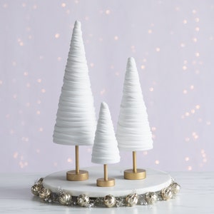 Light Ivory velvet cones pedestal set of 3, wedding centerpieces for tables elegant Mother's day decorations for home, unique shelf accents image 2