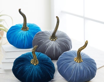 SMALL Velvet Pumpkins Set of 4, fall wedding centerpiece, modern rustic decor, shabby chic mantle decor, gift for her, best selling item