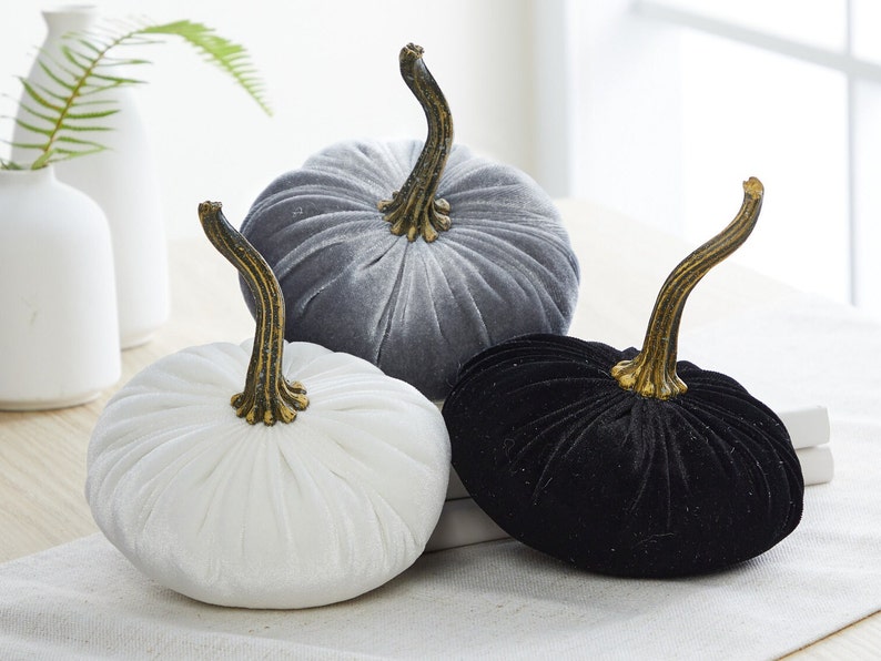 Small Velvet Pumpkins set of 3, barn wedding centerpiece, modern rustic wedding decor, mantle decor, autumn decor, best selling item image 8