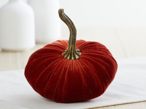 Small Velvet Pumpkin, modern rustic decor, farmhouse decor, cozy home gift, rustic country decor, tablescape, best selling items (Rust)