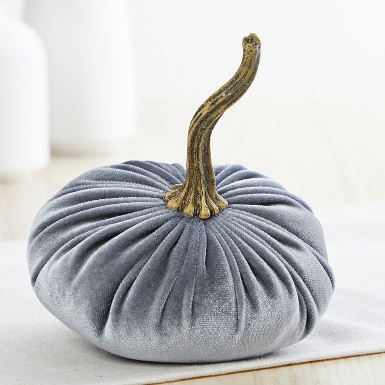 Small Velvet Pumpkin, wedding centerpiece, dessert table decor, home decor trends, barn wedding party favor, best selling item Gray image 2