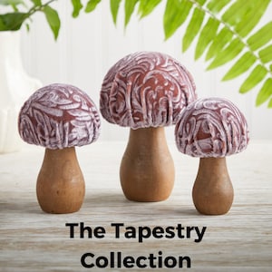 Velvet Mushrooms Set of 3 Nature Home Decor Modern Rustic Tapestry Collection