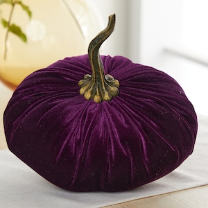 Peut inclure: Une citrouille en velours violet moelleux avec une tige dorée. La citrouille est un élément décoratif pour l'automne et Halloween.