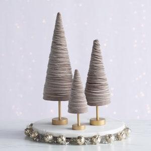 Taupe pedestal velvet trees set of 3, everyday mantel décor, neutral accent,  tablescape, wedding centerpiece, modern Valentine's