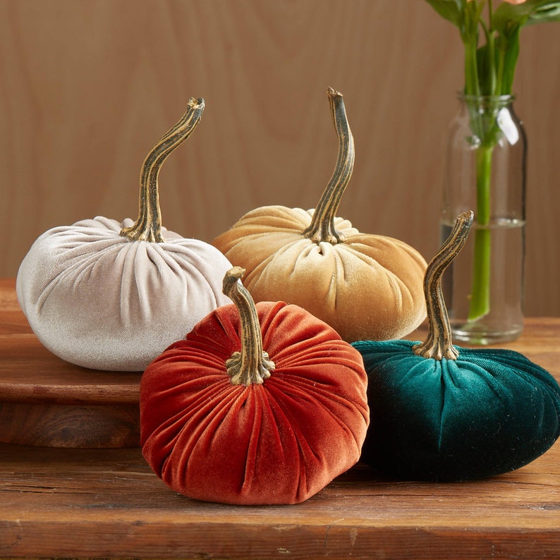 Small Velvet Pumpkins Set of 4, Fall wedding centerpiece, modern rustic wedding decor, mantle decor, hostess gifts, best selling items 