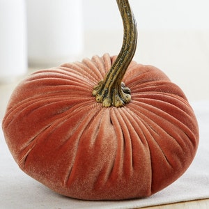 SMALL Velvet Pumpkin, fall centerpiece, modern farmhouse mantel decor, entryway decor, cottage farmhouse decor, best selling items Harvest image 4