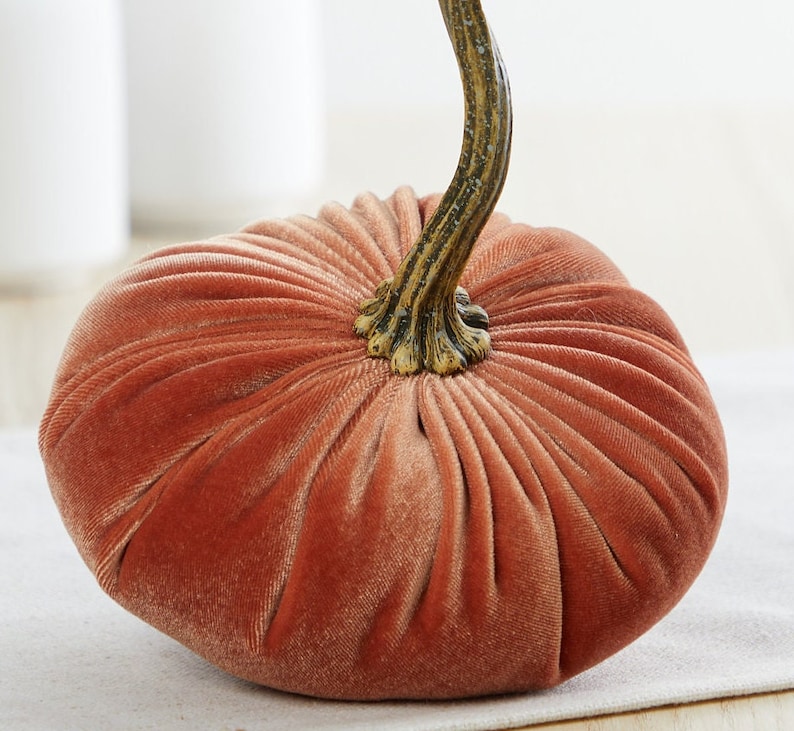 SMALL Velvet Pumpkin, fall centerpiece, modern farmhouse mantel decor, entryway decor, cottage farmhouse decor, best selling items Harvest image 4