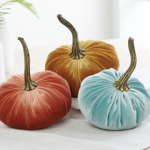 SMALL Velvet Pumpkin, fall centerpiece, modern farmhouse mantel decor, entryway decor, cottage farmhouse decor, best selling items Harvest image 3