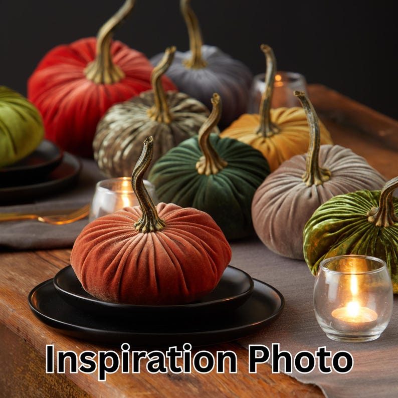 Große Samt Kürbisse 3er Set, Herbst Dekor für Kaminsims, Thanksgiving Tischplatte, Smaragdgrün und Gold Herbst, rustikale Bauernhaus Dekor Bild 7