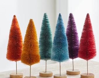 7" Bottle Brush Trees Multicolor Hand-Dyed, Colorful Rainbow Home Decor, Wedding Holiday Centerpiece, Trending Mantel, For the Table