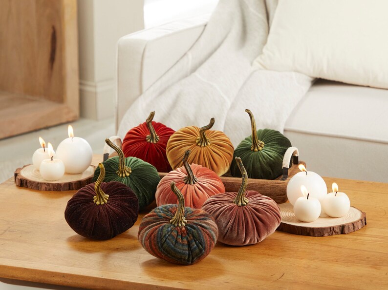 SMALL Velvet Pumpkins set of 3, trending home decor, modern rustic wedding decor, Thanksgiving decor, autumn tablescape, best selling items image 6