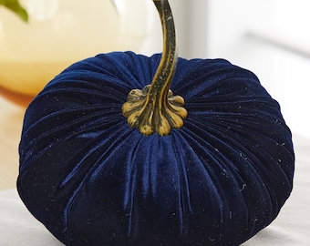 Calabaza de terciopelo extragrande azul marino, decoración de terciopelo azul de lujo para el hogar, acento de repisa para otoño, centro de mesa de boda, decoración de baby shower, casa de campo