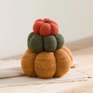 Stacked Knit Pumpkins, 6" tall Fall decoration, Centerpiece, Thanksgiving Table, Autumn Accent, Marigold Orange Spruce