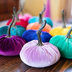 SMALL Rainbow Velvet Pumpkins Set of 10, Eclectic Home Decor, Colorful Centerpiece for Table, LGBT Wedding Decor, Bold Modern Mantel Decor image 8