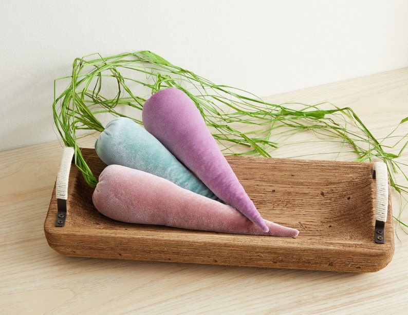 Velvet Carrot Set of 5, Pastel Decor, Spring Bowl Fillers, Farmhouse Kitchen Decor, Centerpieces for Dining Table, Blush Wall Hanging image 4
