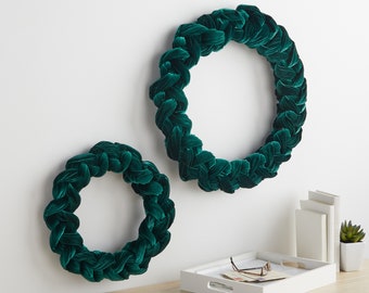 Emerald Green Velvet Wreath for Inside, Modern Decor, Jewel Tone Wall Decor, Apartment Door Decor, New Home Gifts for Friend