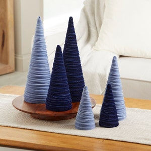 Velvet Cones Set of 3 Navy, Wedding Centerpiece, Minimalist Mantel Decor, Blue Christmas Decor, Tablescape Décor, Holiday Entryway, image 7