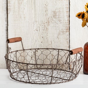 Metal Wire Woven Basket, chicken wire basket, home decor gift, rustic wire basket, farmhouse chic, kitchen organizer, storage basket