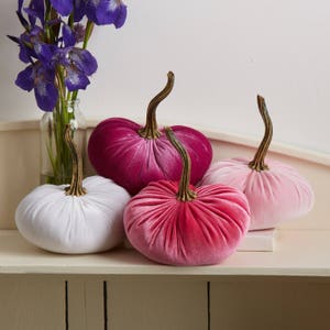 SMALL Pink Velvet Pumpkins Set of 4, Pink Pumpkin Bowl Fillers for Spring, Baby Girl Baby Shower Decorations, Hot Pink Nursery image 1