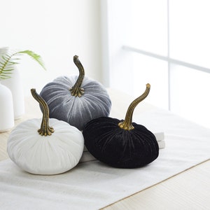 Small Velvet Pumpkins set of 3, barn wedding centerpiece, modern rustic wedding decor, mantle decor, autumn decor, best selling item image 3