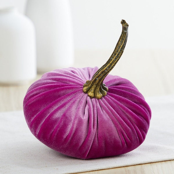 Small Velvet Pumpkin, wedding centerpiece, modern barn wedding decor, shabby chic mantle decor, farmhouse decor, best selling item (Magenta)