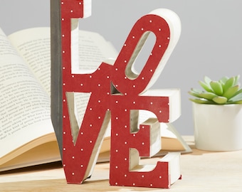 Love shelf sitter, 1st anniversary gift for wife, repurposed books, romantic academia decor, cut book shapes, book gifts for book lovers