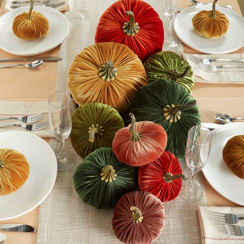 Velvet Pumpkins Create Your Own Set of 3 Different Sizes and Colors, fall table centerpiece, trending home decor, rustic wedding decor image 2