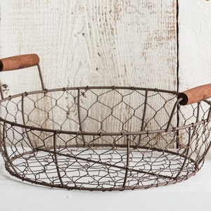 Metal Wire Woven Basket, chicken wire basket, table centerpiece, rustic wire basket, farmhouse chic, kitchen organizer, storage basket image 2